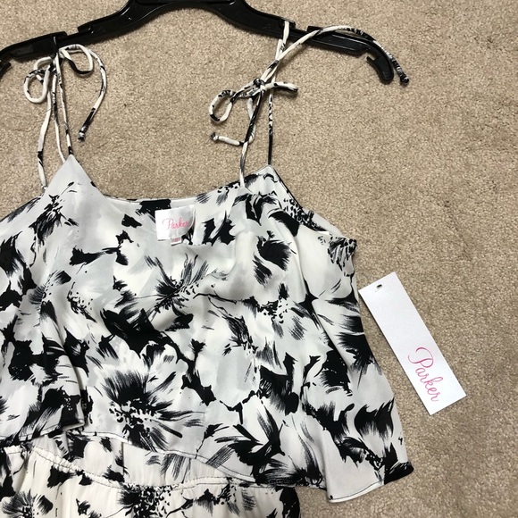 Parker silk mini dress bow ties shoulder floral 6 - Picture 2 of 5